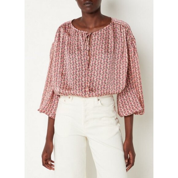 💕MAJE Lolivate Floral-Print Satin Blouse Mini Fleurs Print Size 2 = Medium NWT - Picture 6 of 16